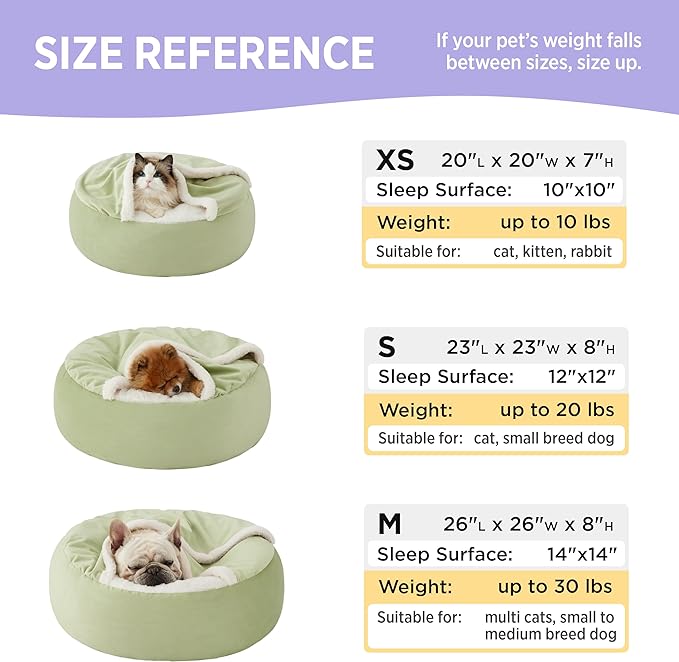 Lesure Medium Dog Bed with Cover Cave - Covered Round Dog Bed for Medium Sized Dog, Machine Washable Burrow Dog Bed with Hooded Blanket, Cuddler Cozy Cave Dog Bed with Anti-Slip Bottom, Green 26"