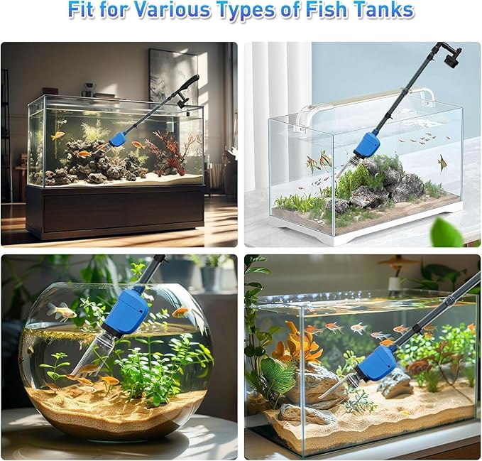 Electric Aquarium Vacuum Gravel Cleaner,32W 6 in 1 Multifunction Automatic Fish Tank Gravel Cleaner Vacuum for Wash Sand & Water Changer