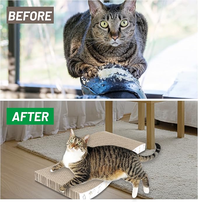 Cat Scratcher Cardboard 4 Pack Cat Scratch Pad Reversible Scratcher Texture Curve Design Durable Cat Scratchers for Indoor Cats Lounger Sofa