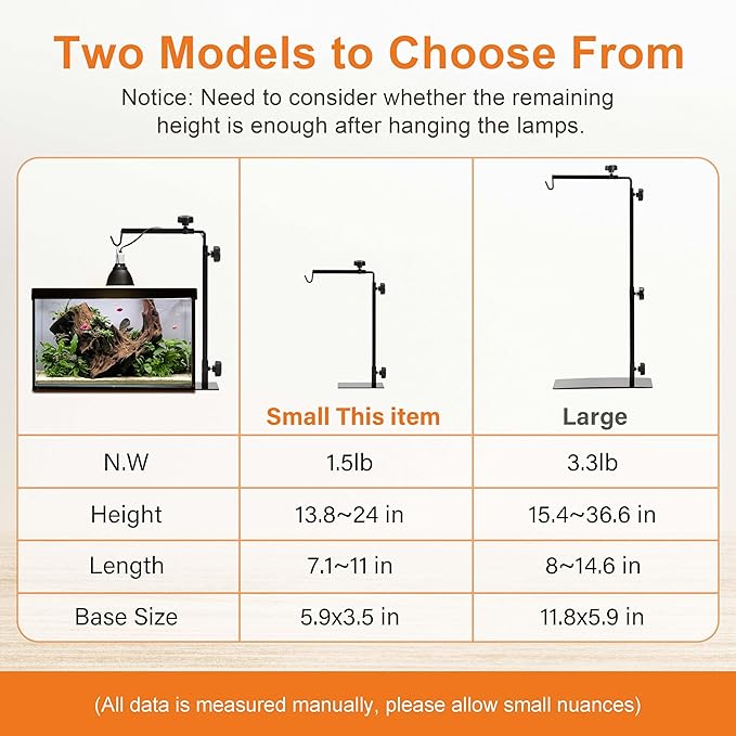 Simple Deluxe Height Adjustable Reptile Lamp Stand Metal Floor Light Holder Basking Lamp Support Bracket, for Terrarium Heating Light and Dome lampshade, Large,Black