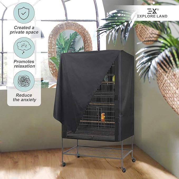 Explore Land Bird Cage Cover - Universal Pet Cage Cover for Night Cage Cover for Cats, Mink, Totoro, Parakeet, Parrot and Small Animals 01(Black, X-Large)