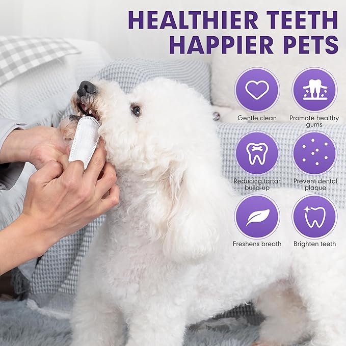 cyeollo Dog Dental Wipes for Teeth Cleaning Pet Finger Wipes Reducing Plaque & Tartar, Breath Freshener Disposable Gentle Cleaning & Gum Care Pet Wipes for Dogs Cats No-Rinse Toothbrush, 100 Counts