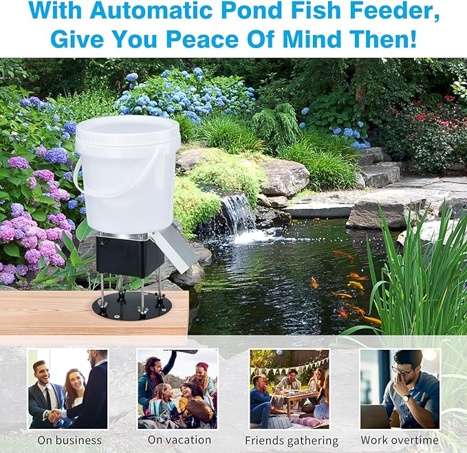 Pond Fish Feeder, Briidea Automatic Fish Feeder for Pond with Animal-Proof Design, 4L Large Capacity, Low Battery Alert, Perfect for Daily & Vacation Feeding