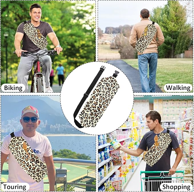 Bearded Dragon Leash and Harness Set, Bearded Dragon Accessories(Include Leopard Print Chest Pack, Lizard Clothing&Leash, Small Straw Hat), Bearded Dragon Decor Suit for Outdoor Travel