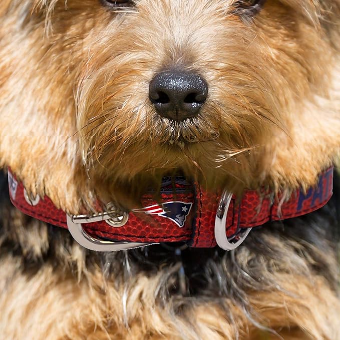 Pets First Tough Leather Pet Collar NFL New England Patriots Premium Dog Collar, Limited Edition. Best & Strongest Heavy-Duty Dog Collar!, Small (12-15"" Long & 0.75"" Wide) (NEP-3081-SM)
