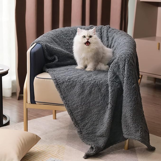 Luciphia Premium Fleece Dog Puppy Blanket Soft Pet Sherpa Calming Cat Blanket Throw for Small Medium Dog Cat(Grey,57x40 inches)