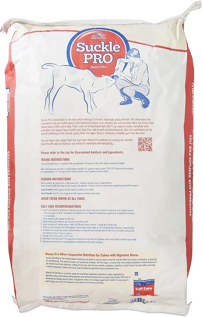Manna Pro Suckle Pro Calf Milk Replacer | 22% Protein with Probiotics | 40 lb