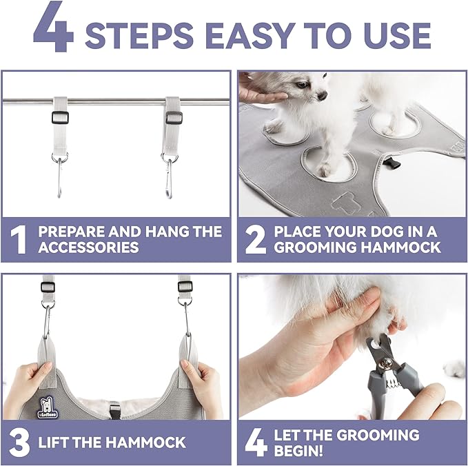 Dog Grooming Hammock Harness for Dogs & Cats with Pet Nail Clipper Trimmer - Cat Hanger Sling for Trimming Clipping Nails- Dog Hammock Restraint Bag for Small Medium Large Dog ( Grey XS)