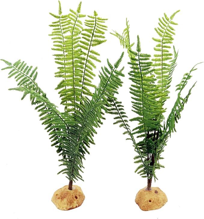 Fake Fern Plants, Reptile Plastic Terrarium Decor, Reptiles Amphibians Tank Accessories for Crested Gecko Leopard Lizard Chameleon