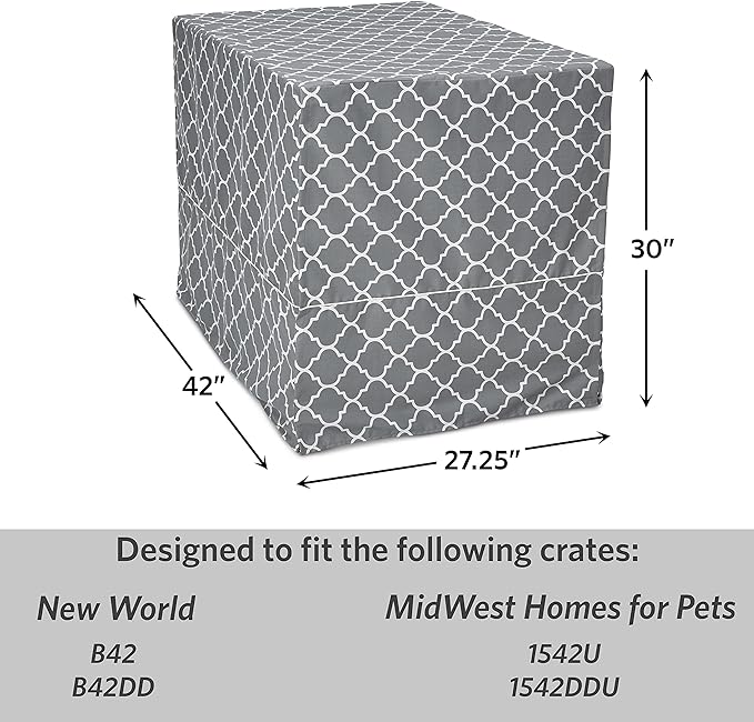 New World Pet Products Dog Crate Cover Featuring Teflon Fabric Protector, Dog Crate Cover Fits Midwest 42-Inch Dog Crates, Light Gray Designer Pattern