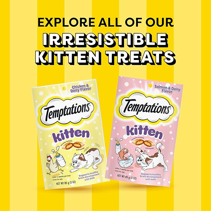 Temptations Kitten Treats, Salmon & Dairy, Crunchy and Soft Treat, 3 oz. (Pack of 12)