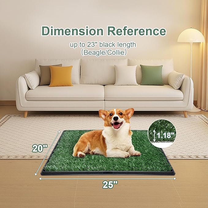 Dog Grass Pet Loo Indoor/Outdoor Portable Potty, Artificial Grass Patch Bathroom Mat and Washable Pee Pad for Puppy Training, Full System with Trays (Pet Training Tray, 20"x25")