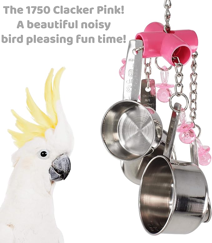 Bonka Bird Toys Clacker Colorful Durable Stainless Steel Pullable Parrot Macaw African Grey Cockatoo (Single Clacker, Pink Lux)