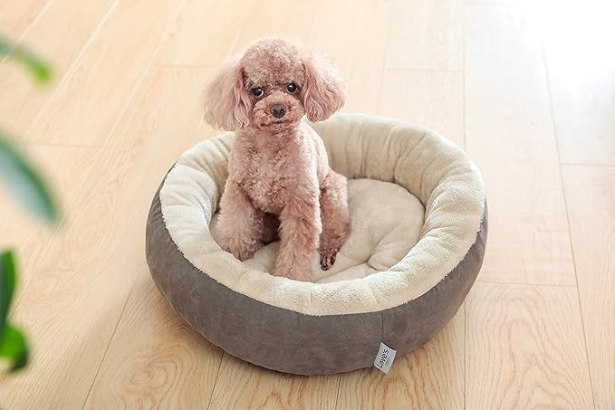 Love's cabin Round Donut Cat and Dog Cushion Bed, 20in Bed for Cats or Small Dogs, Anti-Slip & Water-Resistant Bottom, Super Soft Durable Fabric Pet Beds, Washable Luxury Cat & Dog Bed Gray