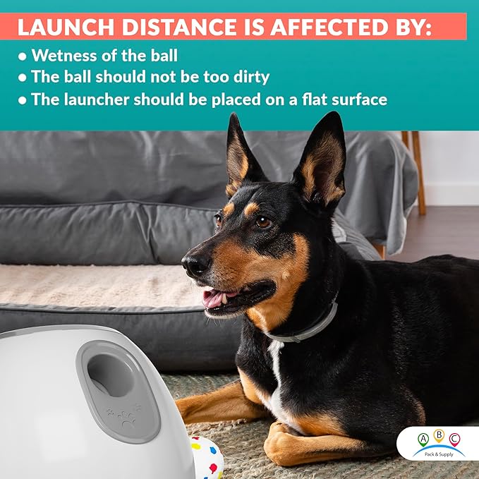 ABC Automatic Dog Ball Launcher. White Automatic Ball Thrower. ABS Automatic Ball Launcher for Small and Medium size dogs with Throwing Distance 10 ft, 20 ft, 30 ft. Dog Ball Thrower with 3 Balls