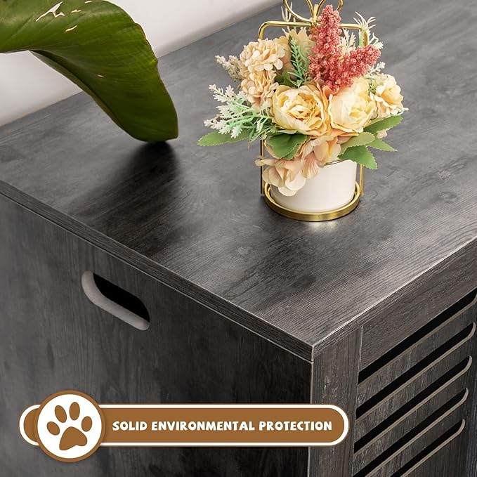 Cat Litter Box Enclosure, Large Hidden Cat Litter Box Furniture with Cat Scratch Pad, Wooden Cat Washroom Furniture, Cat House, Litter Box Cabinet (Grey, 37" L x 18.5" D x 21.3" H)