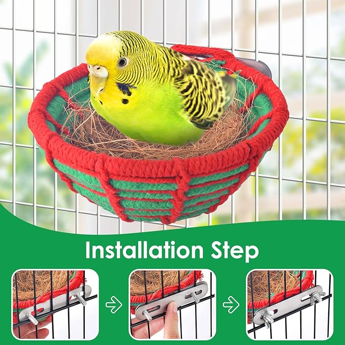 KATUMO Bird Nest, Cockatiel Breeding Nest Parakeet Bed with Natural Coconut Fiber Bedding for Budgie, Parakeet, Cockatiel, Conure, Lovebird, Canary, Finch, Small Birds