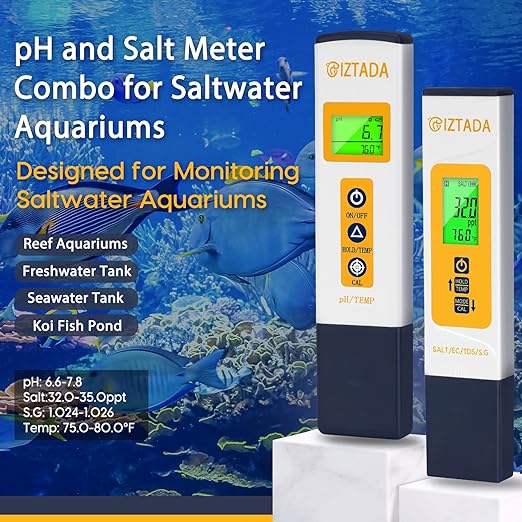 pH Meter and Salinity Meter Combo for Saltwater Pool 6 in 1 pH Salt SG EC TDS Temp Meter for Reef Aquarium Seawater Tank Koi Fish Pond PPM and pH Water Tester for Hydroponics Nutrients Growing