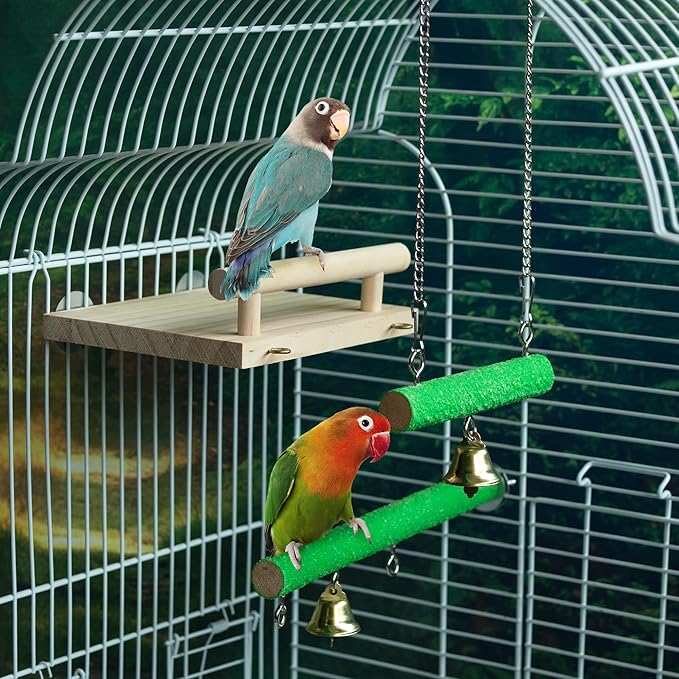 Bird Perches for Cage Natural Wood Platform Bird Swing Nail Trimming Perch Paw Grinding Stick for Parakeet Cockatiels Parrot Perch Bird Cage Accessories