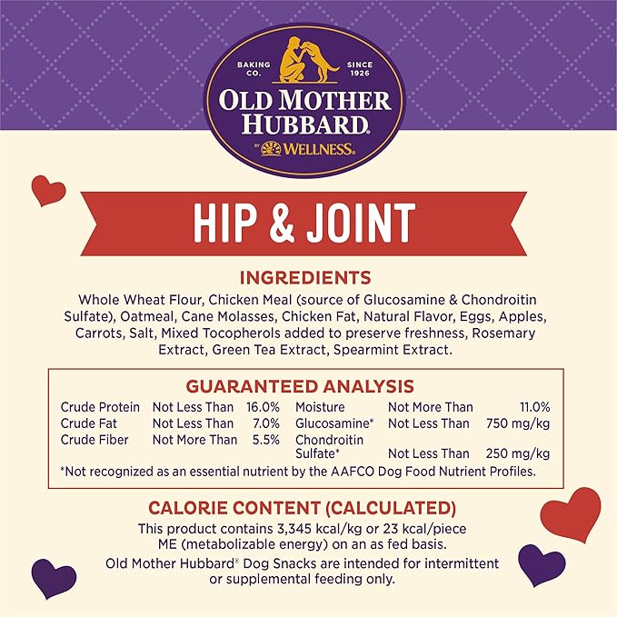 Old Mother Hubbard by Wellness Mother's Solutions Hip & Joint Natural Dog Treats, Crunchy Oven-Baked Biscuits, Ideal for Training, 20 ounce bag