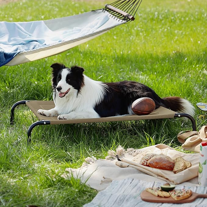 Bedsure Large Elevated Cooling Outdoor Dog Bed - Raised Cots for Large Dogs, Portable Indoor & Outdoor Pet Hammock Bed with Skid-Resistant Feet, Frame with Breathable Mesh, Brown, 49 inches