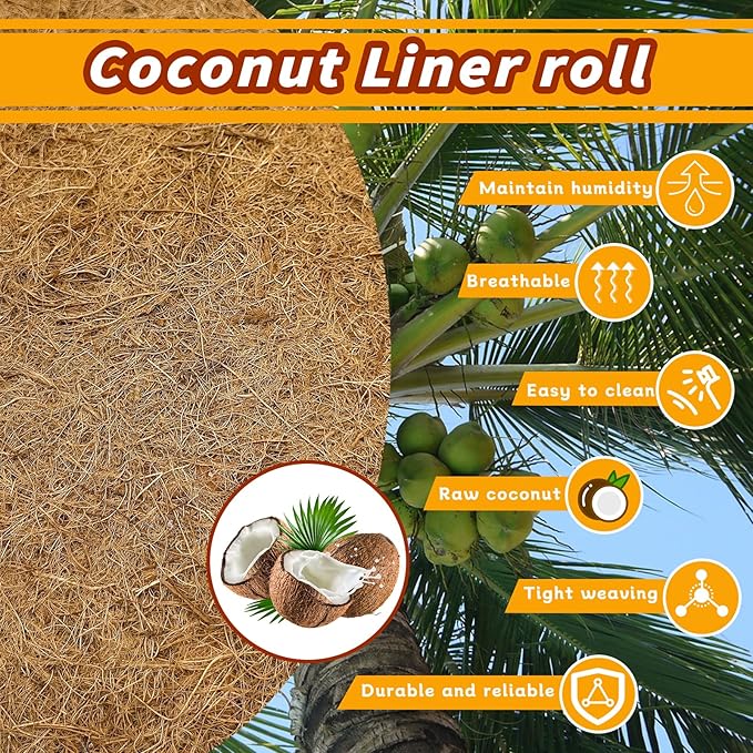 Hamiledyi Reptile Carpet Coconut Fiber Substrate Coco Liner Roll 118x15.7in Lizard Cage Mat Natural Coco Fiber Bedding for Bearded Dragon,Turtles,Iguana,Tortoise Pad Garden Decoration