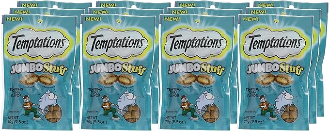 Temptations Jumbo Stuff Crunchy and Soft Cat Treats Tempting Tuna Flavor, 2.47 oz. Pouch (Pack of 12)