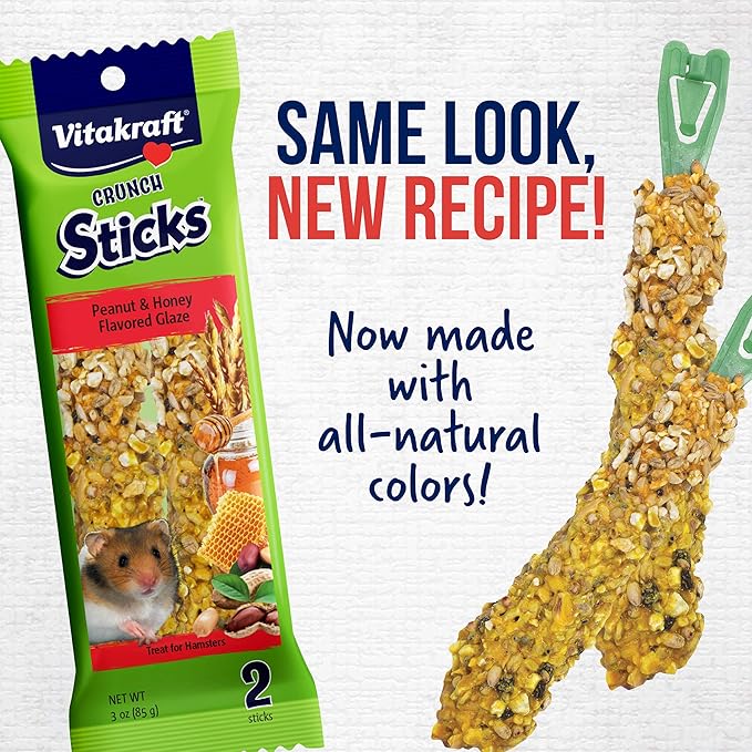 Vitakraft Crunch Sticks Hamster Treat - Hamster Chew Sticks - Supports Dental Health, Long-Lasting Fun (Peanut & Honey)