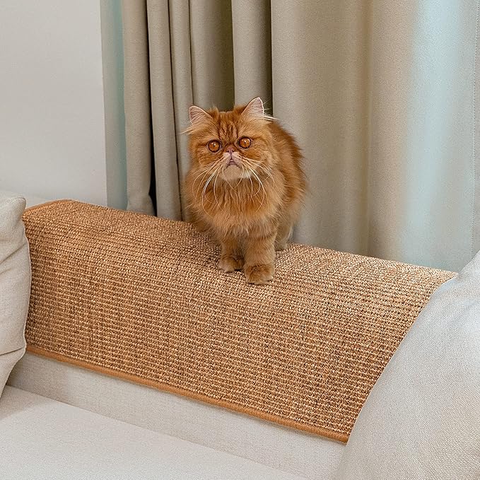 Cat Scratcher Mat,Natural Sisal Cat Scratch Pad with Sticky Velcro Tapes,Horizontal Floor Cat Scratching Pads Rug for Indoor Cats,Cat Furniture Protector for Couch&Carpets&Sofas(L,31.5"X23.6")