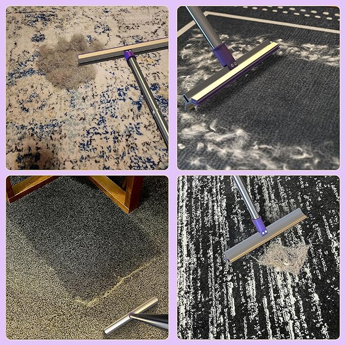 Large Pet Hair Removal Broom,DELOMO Dual Pet Hair Rake- 52" Handle & Extendable Design,Adjustable Long Handle Sticky Mop for Low Pile Rugs Stairs, Carpet Brush Scraper Dog Cat Hair Remover Broom