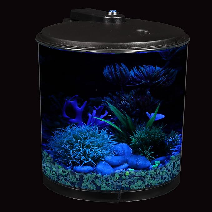 Koller Products AquaView 2-Gallon Plastic 360 Aquarium with Power Filter & LED Lighting for Tropical Fish - Betta Fish