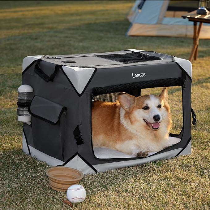 Lesure Collapsible Dog Crate - Portable Dog Travel Crate Kennel for Small Dog, 4-Door Pet Crate with Durable Mesh Windows, Indoor & Outdoor (Charcoal Gray)