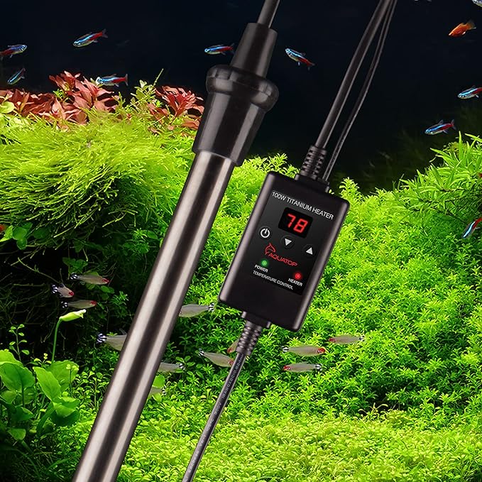 Aquatop 100W Titanium Heater with Controller - Fully Submersible for Fish Tanks Up to 35 Gallons, 68-92 Adjustable Temperature, Durable Water Heater, Aquarium Heater for Turtles & Large Fish, TH-C100