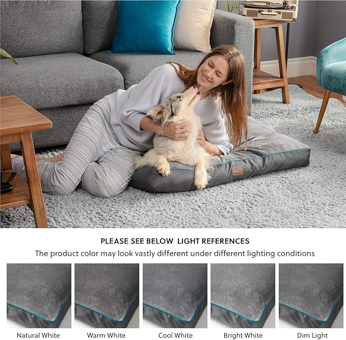 Bedsure Entire Waterproof Large Dog Bed - 4 inch Thicken Up to 80lbs Large Dog Bed with Removable Washable Cover, Pet Bed Mat Pillows, Grey