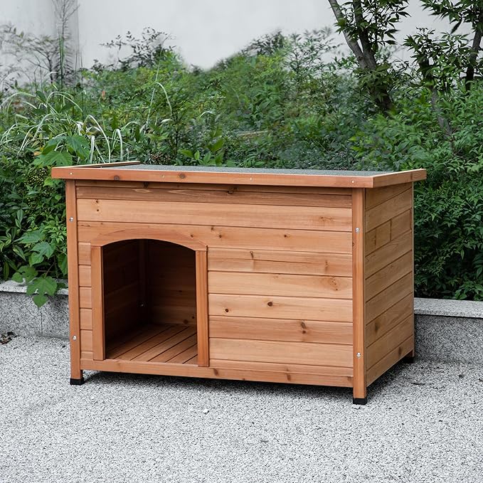TAKUKA Outdoor Wooden Dog House for Small Medium Large Sized Dogs,Extra Waterproof Durable Dog Kennel with Wooden Floor for Garden Backyard Farm (34" W x 25" D x 23" H)