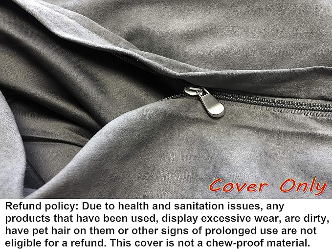 Dogbed4less 41X27X4 Inches Large Size : Suede fabric External Replacement Cover in Gray Color with zipper liner for Dog Pet Bed Pillow or pad - Replacement cover only