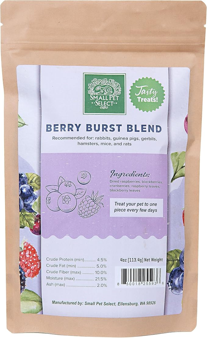 Small Pet Select - Berry Burst Blend, a Natural Treat for Rabbits, Guinea Pigs, Gerbils, Hamsters, Mice, and Rats, 4oz