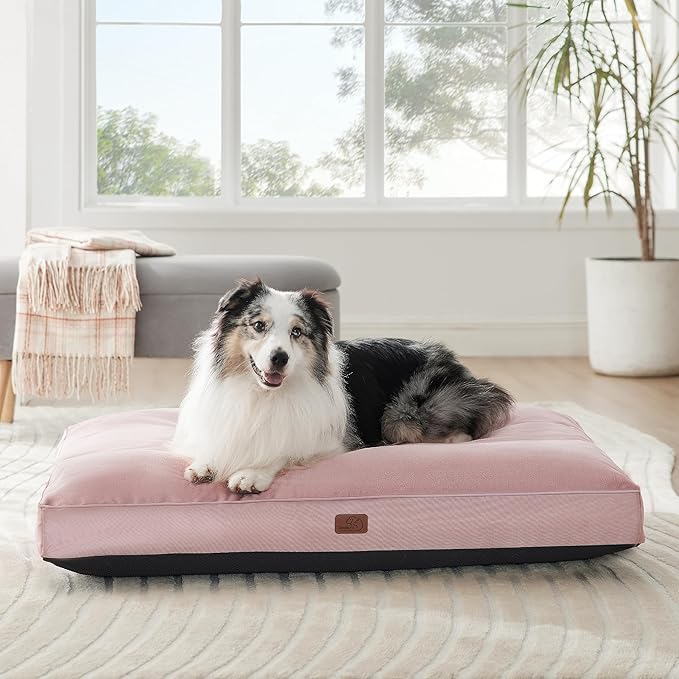 Bedsure Waterproof Dog Beds for Extra Large Dogs - 4 inch Thicken Up to 100lbs XL Dog Bed with Removable Washable Cover, Pet Bed Mat Pillows, Pink