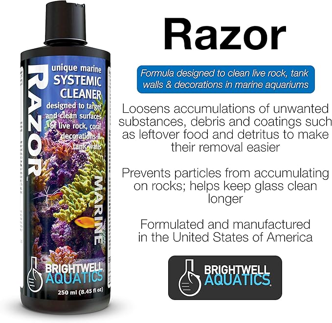 Brightwell Aquatics - Razor Marine - Unique Systemic Fish Tank Cleaner for Marine Aquariums - Aquarium Water Treatments, 67.6 fl oz