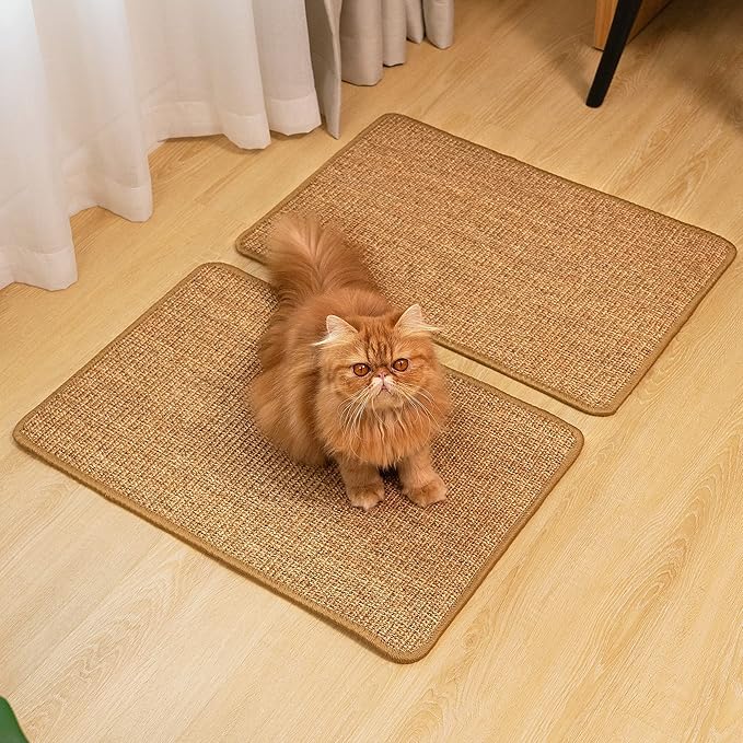 Cat Scratcher Mat,Natural Sisal Cat Scratch Pad with Sticky Velcro Tapes,Horizontal Floor Cat Scratching Pads Rug for Indoor Cats,Cat Furniture Protector for Couch&Carpets&Sofas(M,23.6"X15.7")