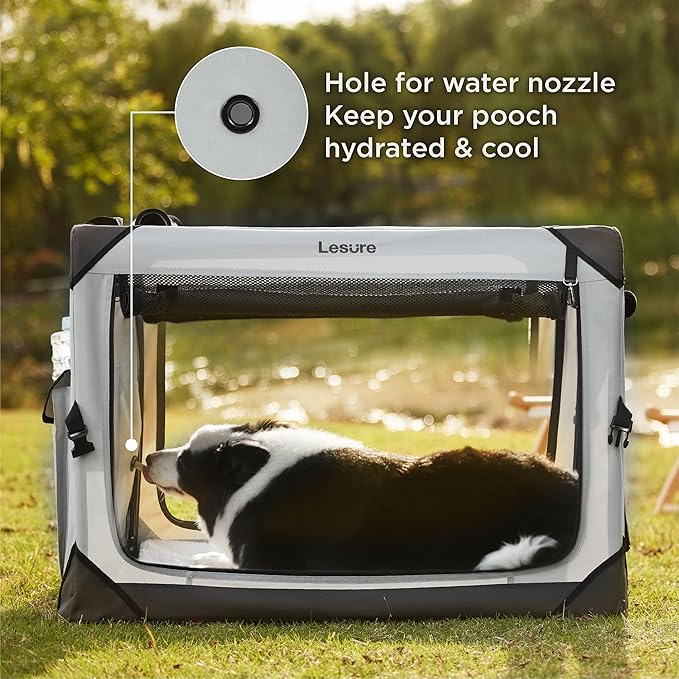 Lesure Collapsible Dog Crate - Portable Dog Travel Crate Kennel for Small Dog, 4-Door Pet Crate with Durable Mesh Windows, Indoor & Outdoor (Light Gray)