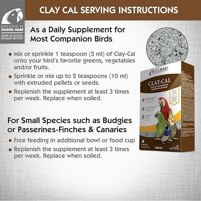 Hari Hagen Clay-Cal Bentonite Clay Supplement for All Birds, Absorbs Toxins, Helps Gut Flora and Source of Calicum, 1.27 lb Bag