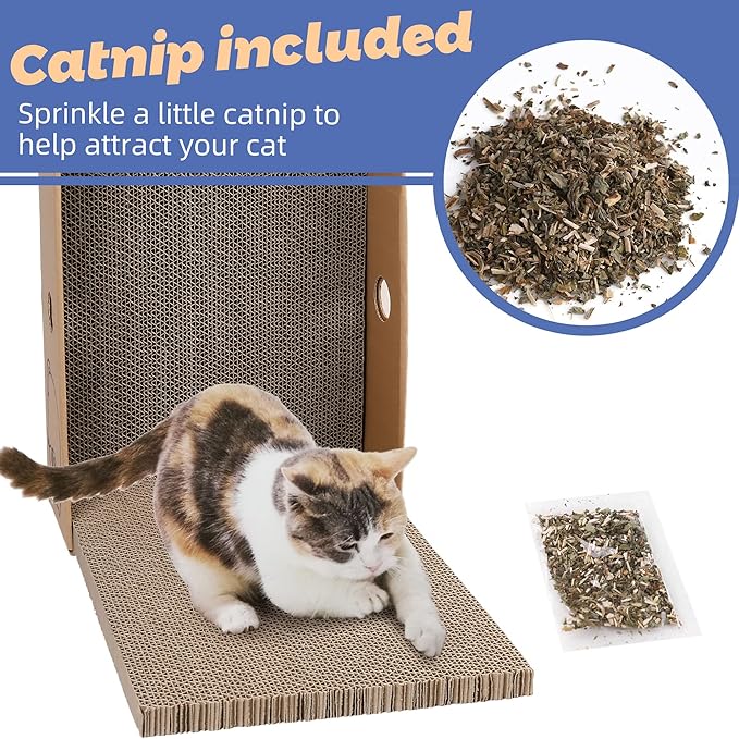 PrimePets Wide Cat Scratch Pad with Box, 5 Pack, XL, Reversible Scratcher Cardboard for Indoor Cats, 17x13x5'' Kitty Bed Scratching Board, Convenient Replacement Hole Design