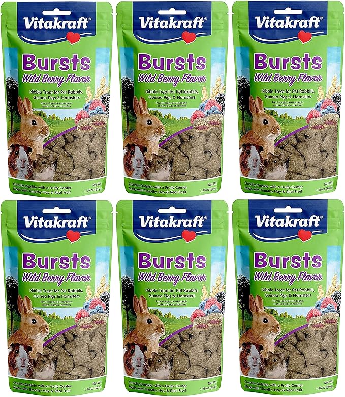 Vitakraft 6 Pack of Bursts Treats, 1.76 Ounces Each, Wild Berry Flavor, for Pet Rabbits Guinea Pigs and Hamsters