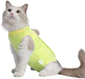 Cat Surgery Recovery Suit Female Kitten Cat Onesie for Cats After Surgery Spay Surgical Abdominal Wound Skin Diseases Cone Collar Soft Alternative Wear (Yellow, S)