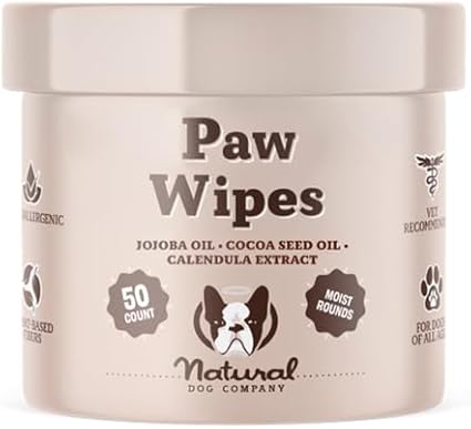 Natural Dog Paw Wipes -50 Ct- Organic, Vegan Pet Paw Wipes for Dogs, Eco-Friendly Dog Paw Wipes for Dogs, Ideal for Removing Dirt, Allergens & Moisturizes Dry Cracked Paws, Coconut Oil & Cocoa Butter