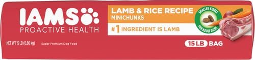 IAMS Minichunks Adult Dry Dog Food Lamb & Rice Recipe Dog Kibble, 15 lb. Bag