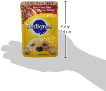 PEDIGREE CHOPPED GROUND DINNER Adult Soft Wet Dog Food, Bacon and Filet Mignon Flavor, 3.5 oz Pouches, 16 Pack