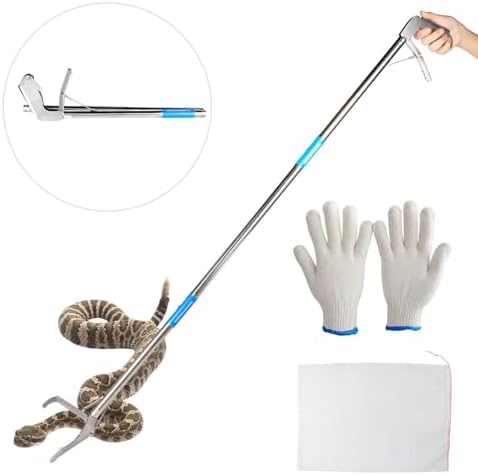 50 Inches Snake Grabber -Stainless Steel Snake Tongs Foldable with Lock Suitable for Catching Rattlesnakes and Coral Snakes Reptile