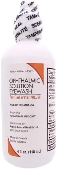 Ophthalmic Solution Eyewash for Pets - 98.3% Purified Water - Great for Cleaning Your Pets Eyes without Causing Pain or discomfort - Sterile eye wash for pets